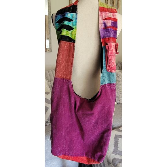 India Trading Co Patchwork Hippie Hobo Bag Peace Sign Floral Boho Crossbody - Picture 4 of 4